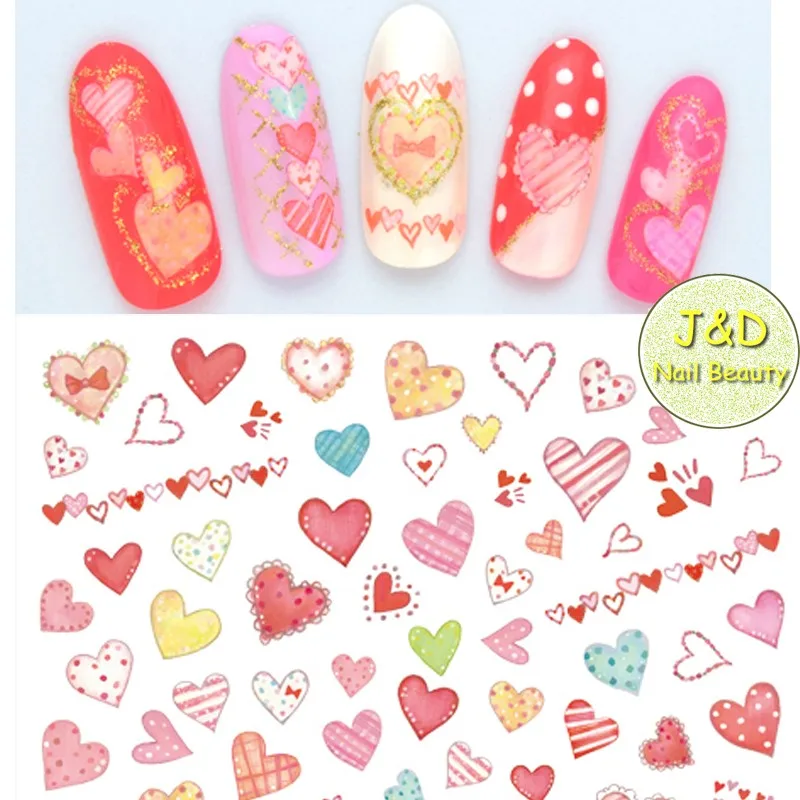 Оптовая продажа 24 шт милые наклейки для дизайна ногтей в виде сердца