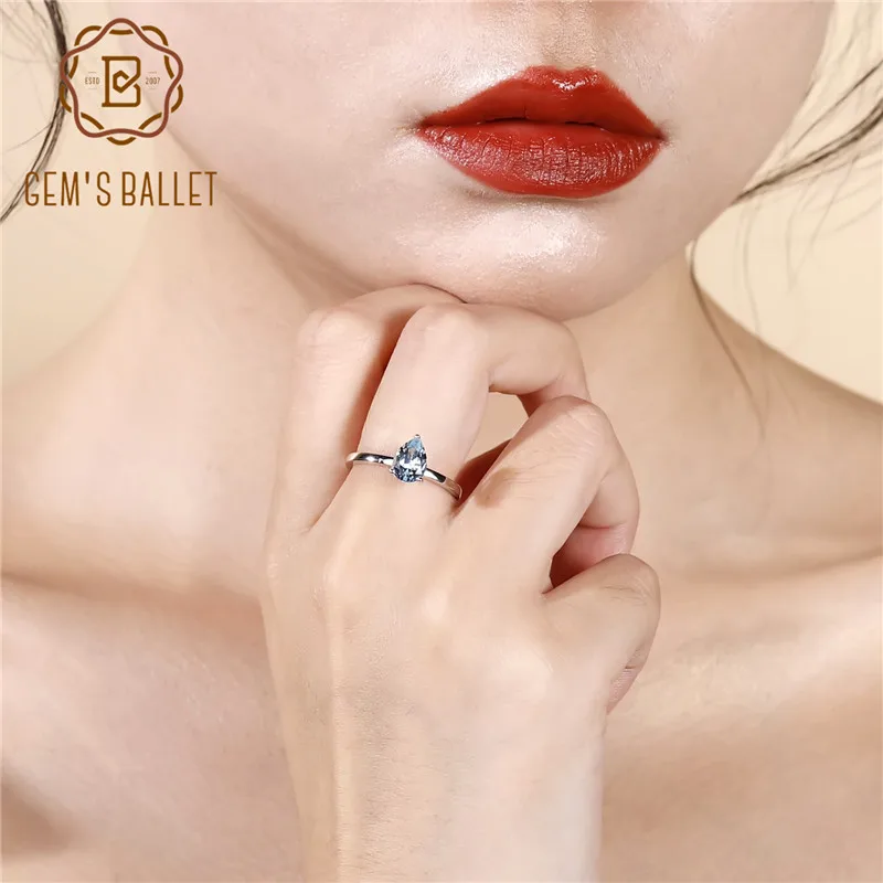 Gem's Ballet 1.31Ct натуральный Небесно-Голубой топаз драгоценный камень кольцо 925 пробы серебро Классический Груша Solitaire кольца для женщин хорошее ювелирное изделие