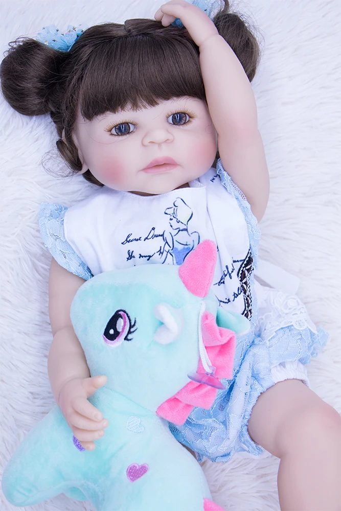 22 дюйма/56 см bebe reborn baby dolls силиконовые боди карие глаза девочка принцесса может