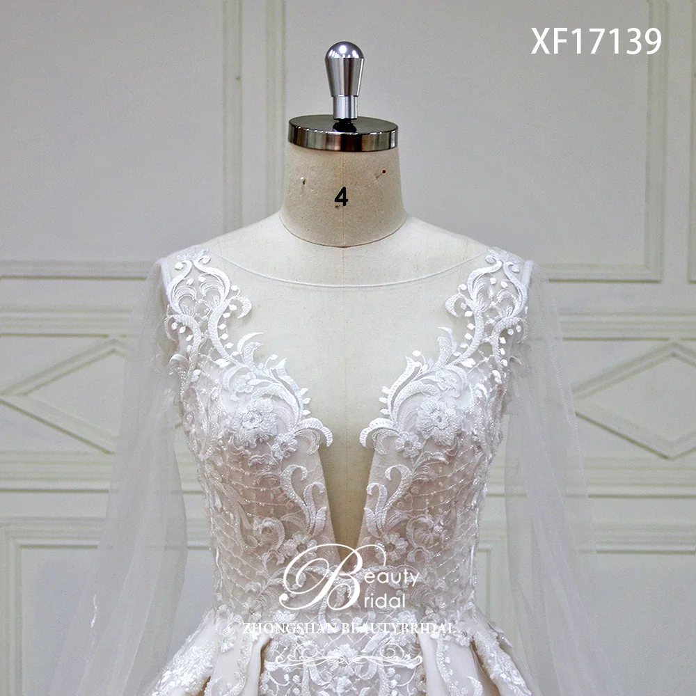 High-end A Line Wedding Dress Long Sleeve Lace Beads Vestido De Novia Vintage Wedding Dresses Real Image Bridal Gown XF17139