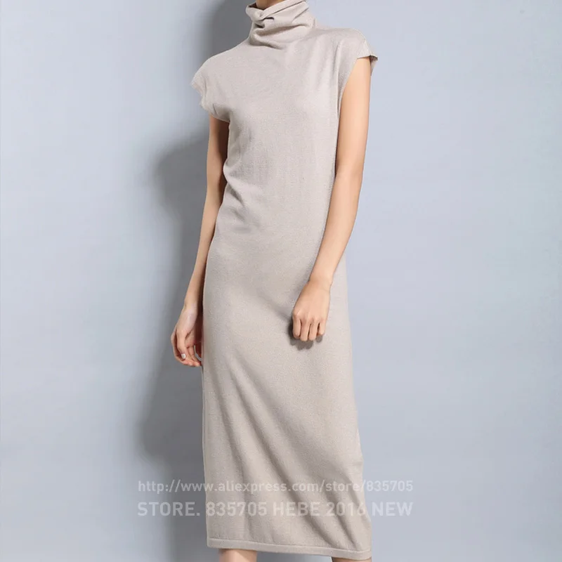 Женское вязаное платье из тонкой шерсти Свободное длинное без рукавов с запахом