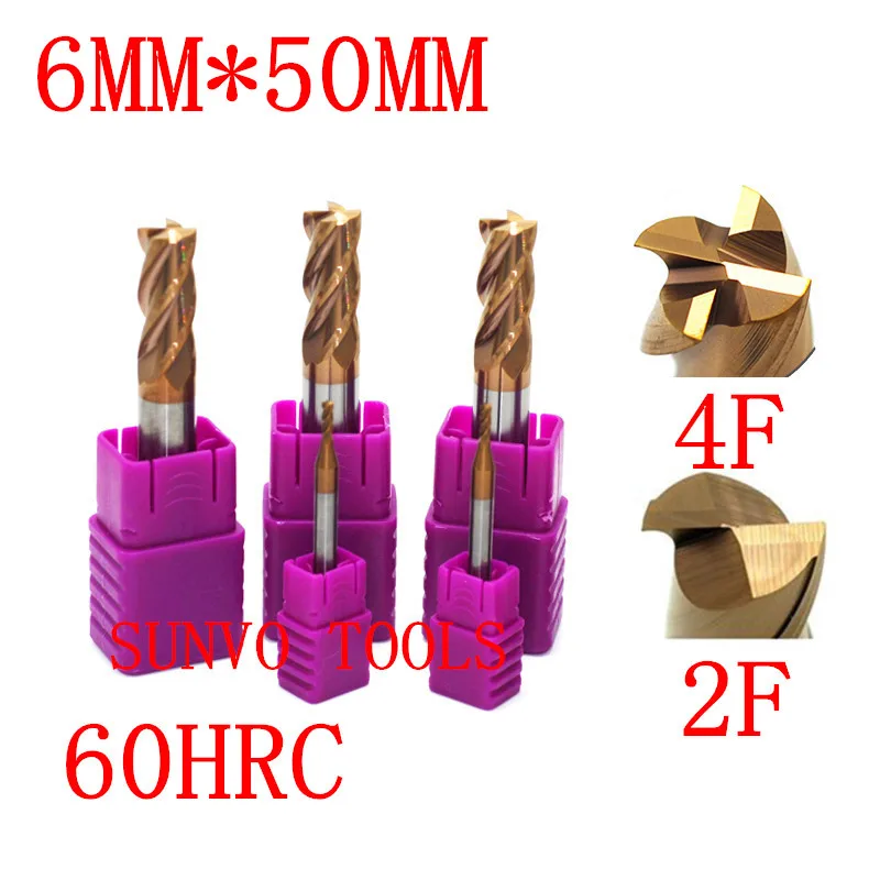 5 шт. 4F 2 флейты HRC45 HRC55 HRC60 HRC65 D6x50MM Вольфрамовая твердосплавная Концевая фреза R3