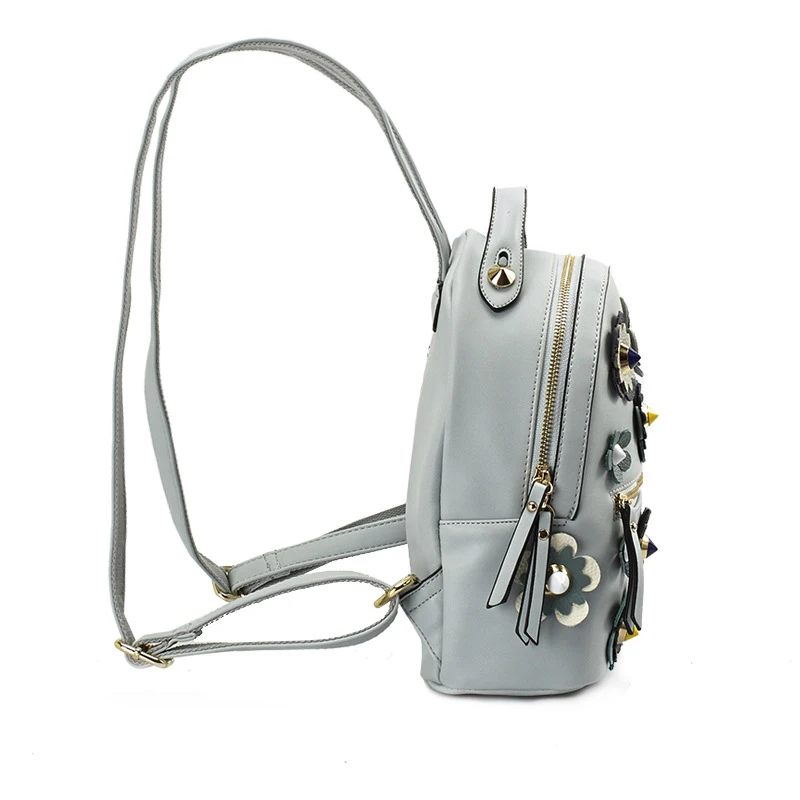 Мини Мода Цветочный Заклёпки Кожа PU Рюкзак Для женщин Повседневное Daypacks