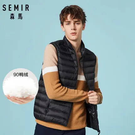 black SEMIR мужской складывающийся пуховый жилет с воротником-стойкой, мужской мягкий жилет, легкий пуховый жилет для мужчин, жилет на молнии, зимняя одежда - Цвет: black