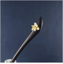 Серебряный 3d Лотос Ebony Hairstick винтажная китайская шпилька цветок Деревянная вилка для волос женские аксессуары для волос шпилька 18 см WIGO1285