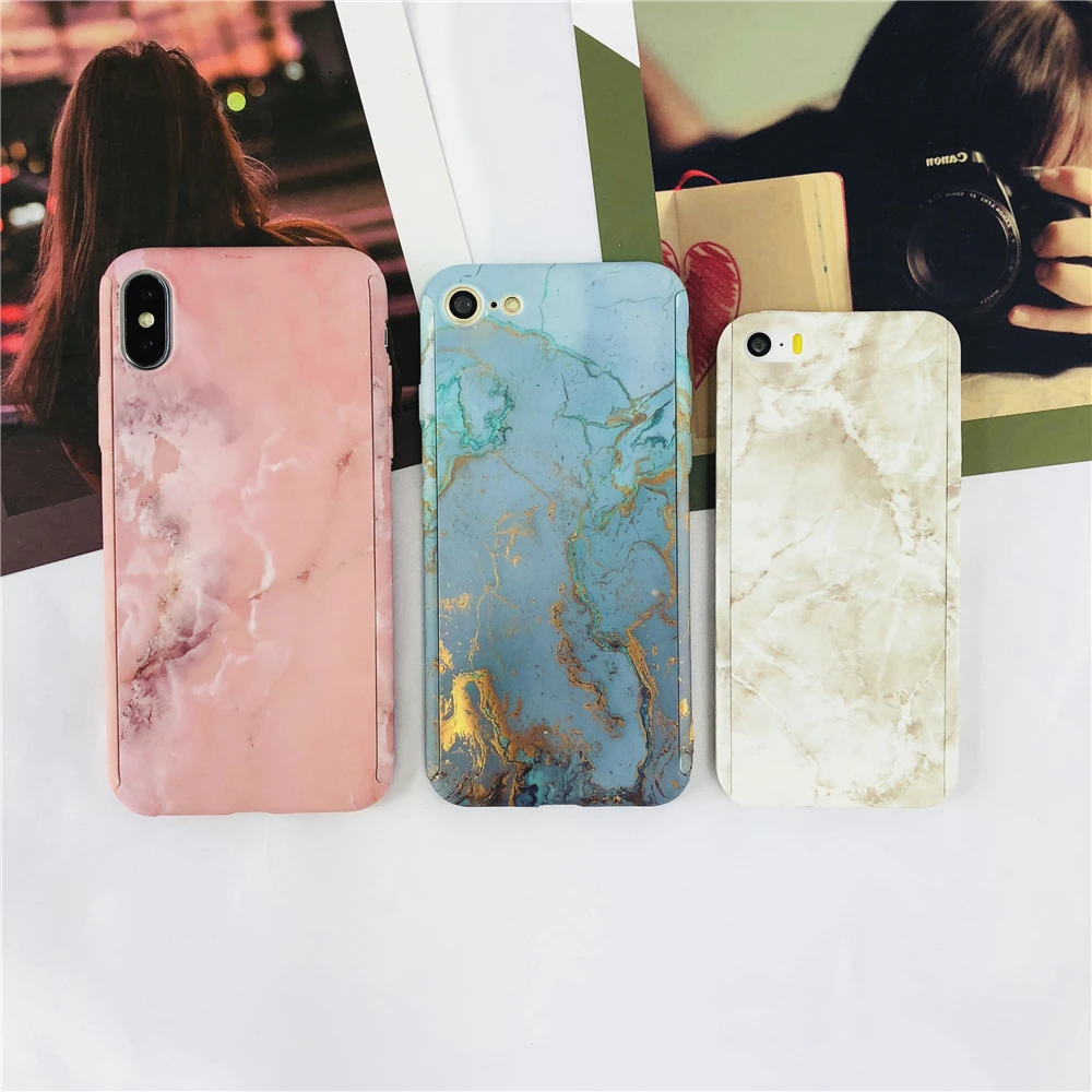 Классические простые Мрамор для IPhone 6 S 7 8 плюс 5 SE X случаях розовый синий