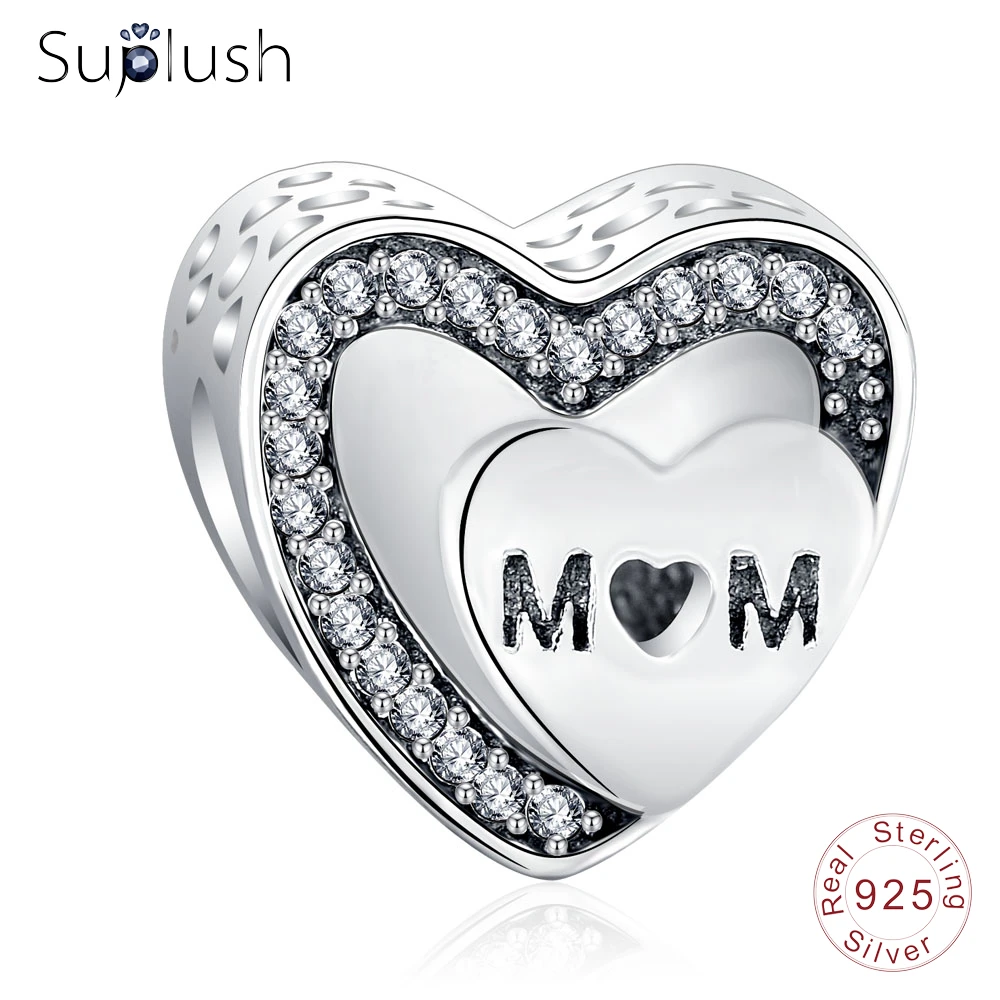 Suplush новый 100% стерлингового серебра 925 пробы шарик Любовь Сердце и мама Шарм для