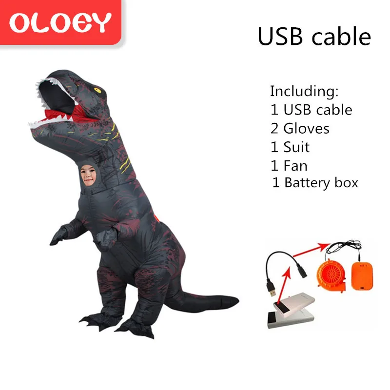 Rex019KGrey Надувной костюм Oloey для взрослых и детей, костюм динозавра T REX, карнавальный костюм с героями мультфильмов, нарядное платье, маскарадный костюм Пурим, комбинезон# TRex004 - Цвет: Rex019KGrey