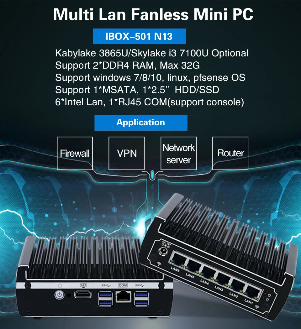 DDR4 Pfsense Box 7th Gen Kaby Lake Intel i5 7200u 2,5 ГГц двухъядерный безвентиляторный мини-ПК 6 lans устройство для защиты экрана Поддержка AES-NI