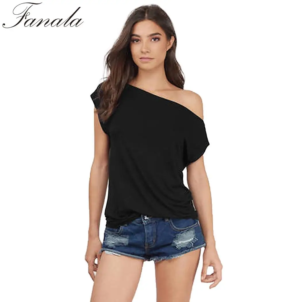 Для женщин один с плеча короткий рукав Однотонная повседневная обувь Топы И