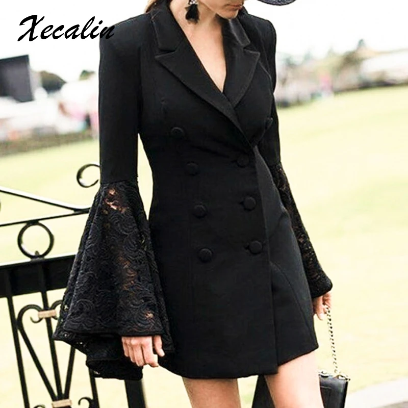 Xecalin размера плюс с расклешенными рукавами кружевные женские блейзеры