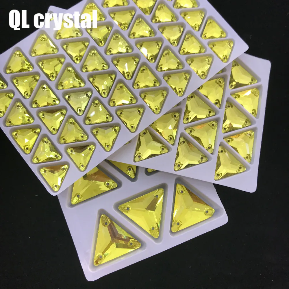 QL Кристалл лимон желтый три угла пришить для Diy свадебное платье Одежда обувь