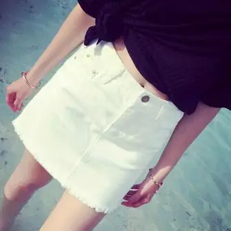 Новинка 2016 хит летняя Стильная джинсовая юбка на одной пуговице спереди Женская