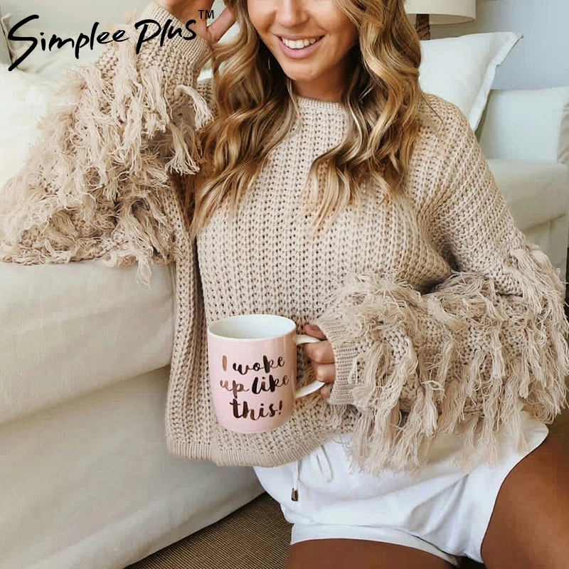 Женский свитер с круглым вырезом Simplee Повседневный пуловер длинными рукавами и