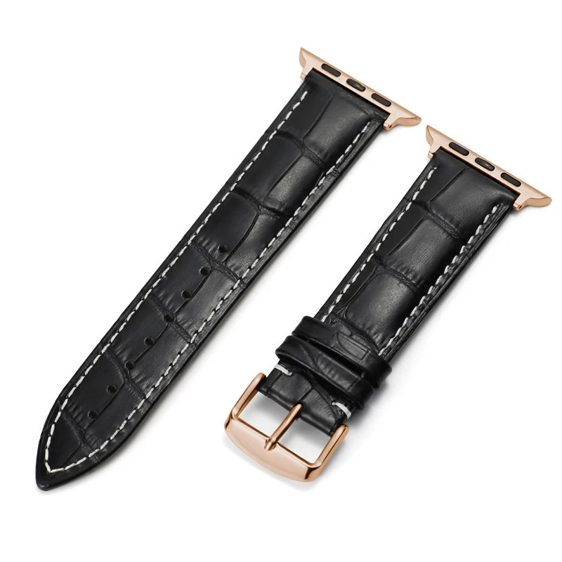 Rose-Black-A Carouse Watch Accessories Calf Genuine Leather Strap For Apple Watch Band 42mm 38mm Series 4/3/2/1 iWatch 44mm 40mm Watchband - Цвет ремешка: Rose-Black-A