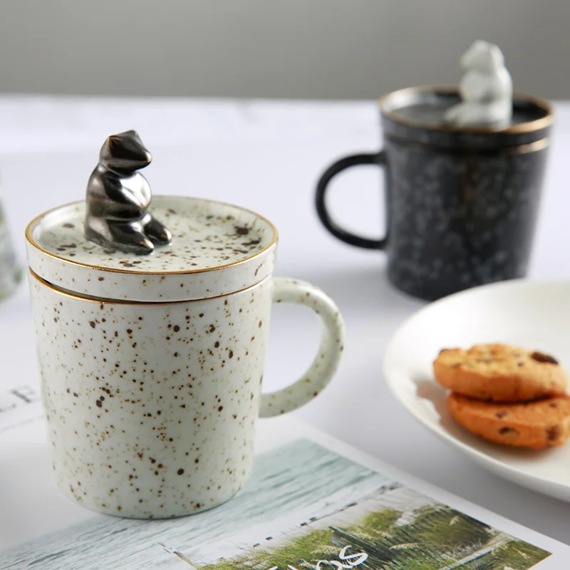 220ML Japanese Style Ceramic pottery Mug Lovely Bear Lid Kit Lovers Coffee Black Tea Water Glass Milk Afternoon tea Drinkware | Дом и сад