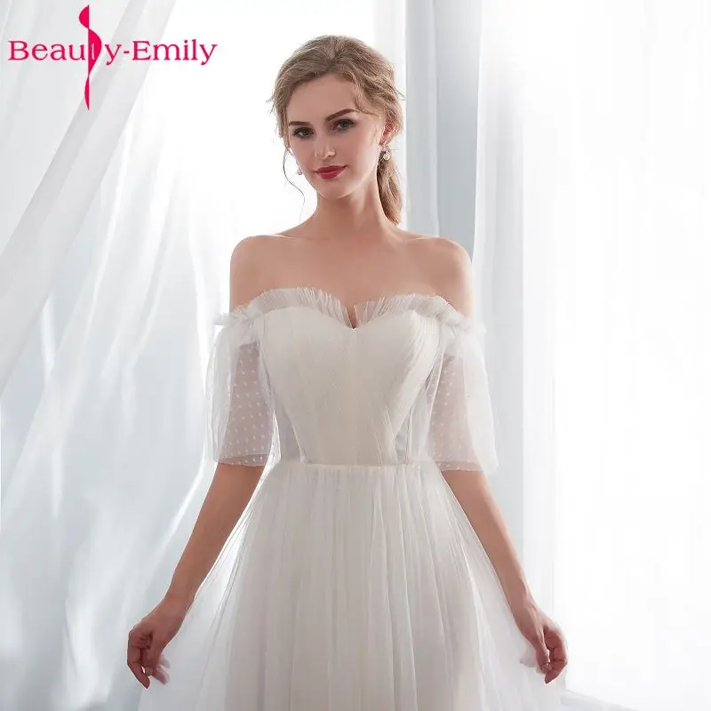 Красивые белые вечерние платья Emily длинные кружевные 2018 размера плюс для