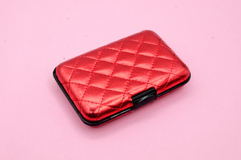 BONAMIE Красный Алюминиевый Rfid кошелек для женщин визитница из искусственной кожи пластиковая коробка для карт металлическая Кредитная карта и держатель для ID Чехол