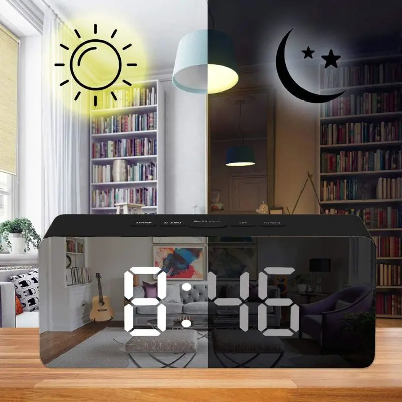 

Mirror Alarm Clock Digital LED Display Battery Operated Portable Multi-Function Timer