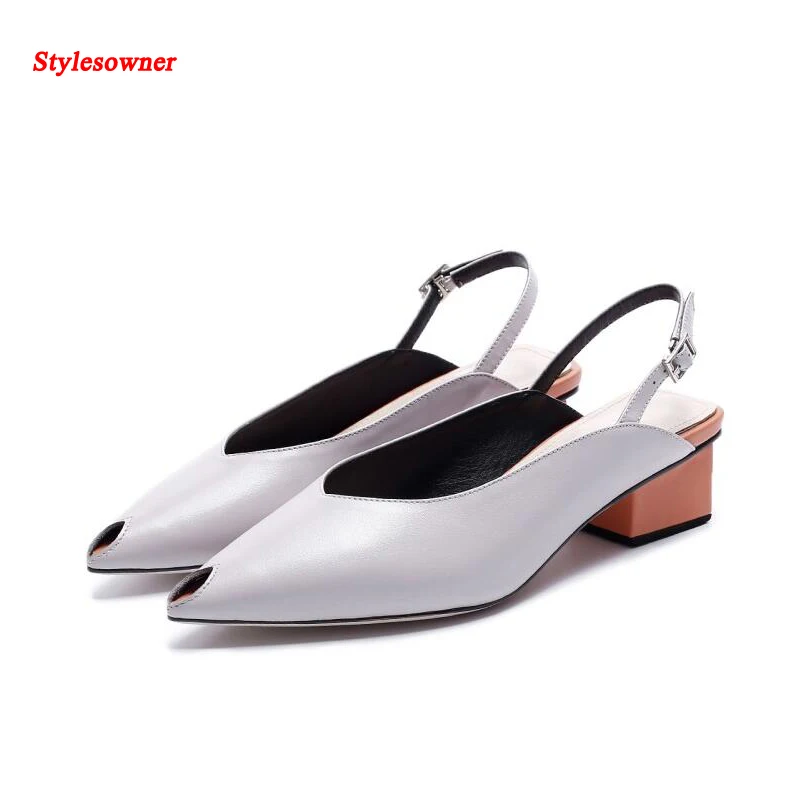 Stylesowner 2017 новые цвета смешивания женщин обуви 4.5 см мед каблук удобные slingback v-рот