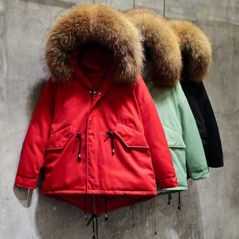 Куртка женская белая с натуральным мехом енота 2019|Женские пуховики| |