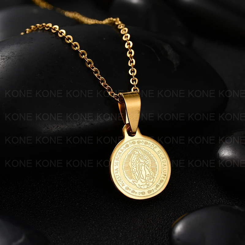 Uzone Classic Catholicism Virgin Mary Stainless Steel Coin Necklace For Women Men Gold Color Religion Christmas Gift | Украшения и