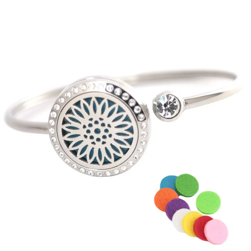 

10Pcs Sunflowers Bracelet Bangle Aromatherapy 25mm Magnet Crystal Stainless steel essential oil diffuser locket bracelet