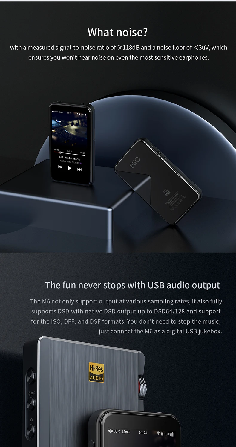 FiiO M6 Hi-Res Android музыкальный плеер с aptX HD, LDAC HiFi Bluetooth, USB аудио/ЦАП, DSD поддержка и WiFi/Air Play
