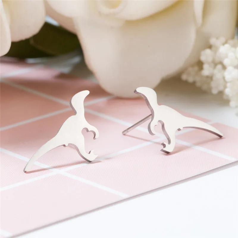 Женские серьги из нержавеющей стали, золотые и серебряные, животные, динозавр, животное, животное, юрский стиль, серьги для женщин, трендовые серьги - Окраска металла: E020820