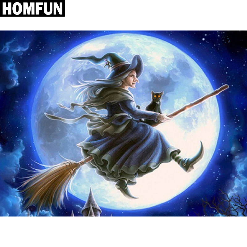 

Алмазная 5D Вышивка HOMFUN «Хэллоуин ведьма», картина с полными квадратными/круглыми стразами, вышивка крестиком, домашний декор, подарок