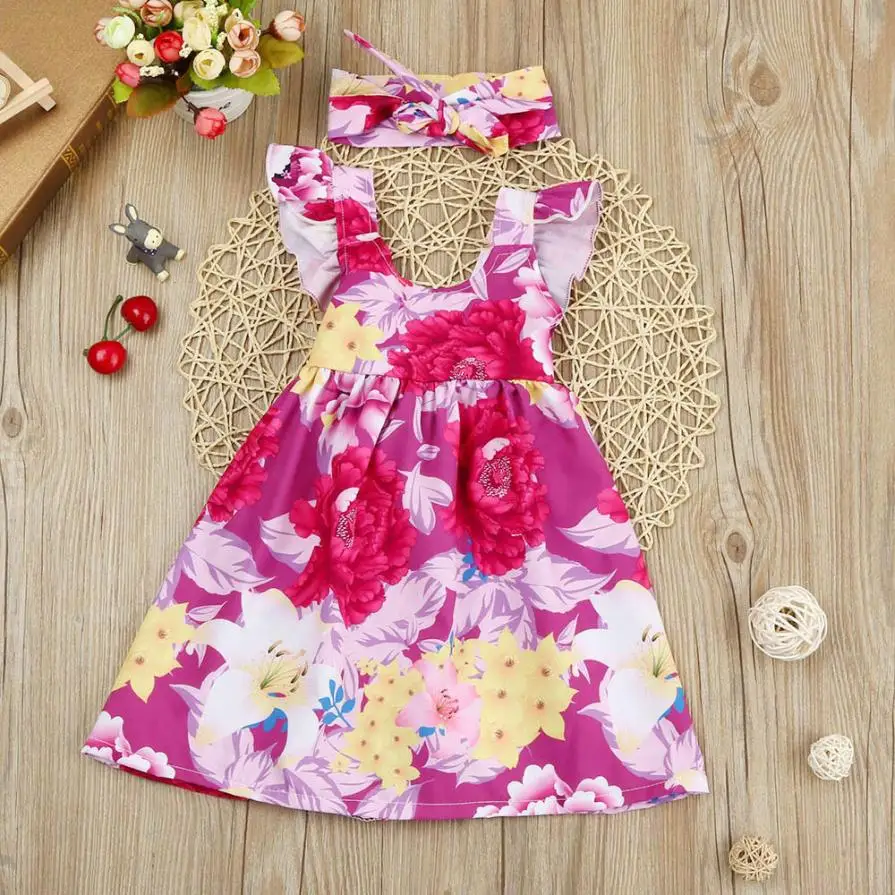 2018 милый детский комплект для маленьких девочек платье с цветочным принтом и