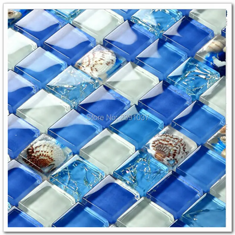 1 коробка (11 листов) Совершенно новая синяя стеклянная мозаика Хрустальное стекло