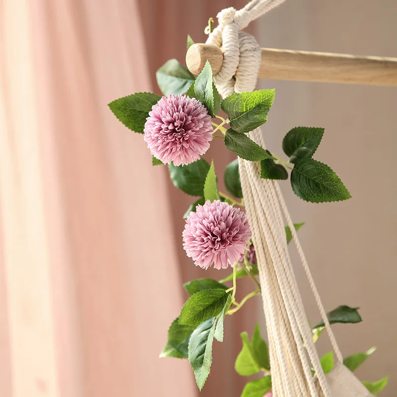 Purple CHENCHENG, 180 см, искусственная Цветочная лоза, помпон, для мам, Искусственный лист растений, гирлянда, Одуванчик, свадебная, настенная, украшение для дома - Цвет: Purple