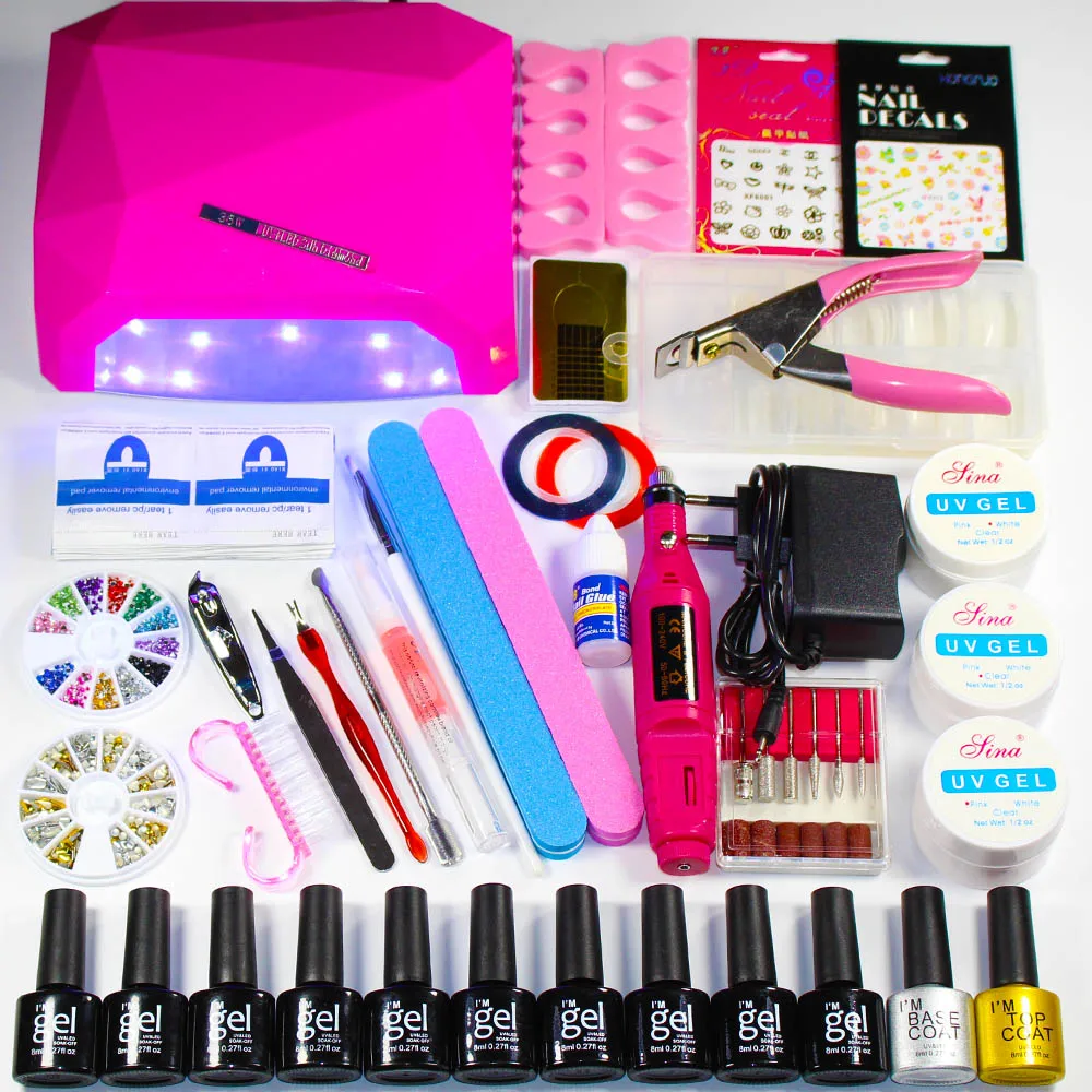Набор для ногтей УФ светодиодный набор маникюра 10 цветов Гель лак педикюра