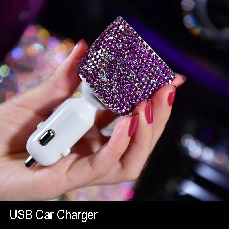 car charge Фиолетовые хрустальные Автомобильные украшения, декоративные стразы, чехол на руль для девочек, автомобильная пепельница, подвеска, интерьерные автомобильные аксессуары - Название цвета: car charge