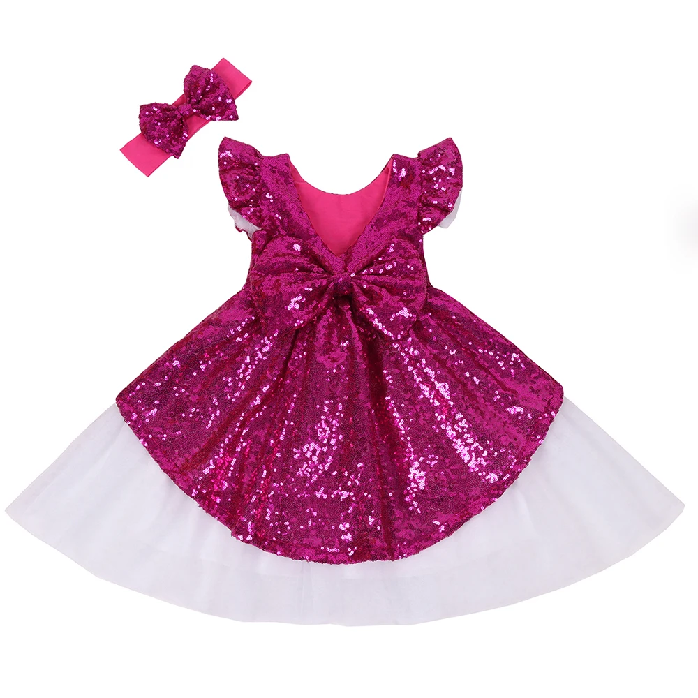 Girls Sequin Dress Baby Toddlers Tutu Sundress Kids Tulle Bridesmaid Gold White Cute Summer Party Clothes with Headband | Детская одежда