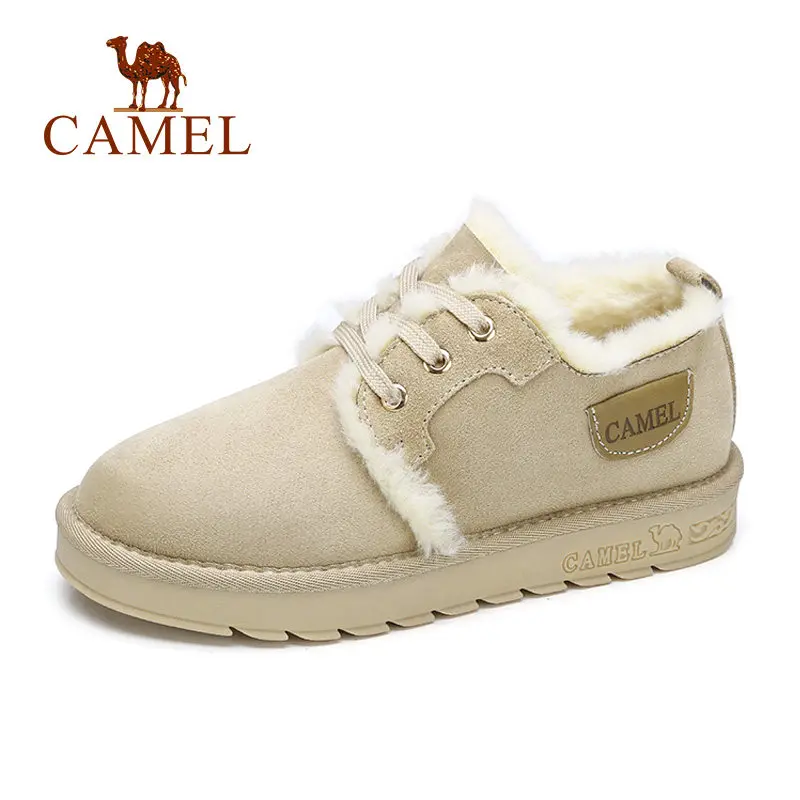 CAMEL/Зимние ботильоны; женские замшевые теплые зимние ботинки; женская обувь; мягкая обувь с коротким плюшем на шнуровке и перекрестной шнуровкой; Mujer - Цвет: A74502630APRICOT