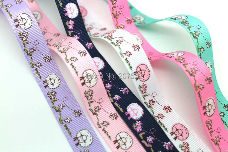 

Cute 5/8"(16mm) 100yards Grosgrain Ribbon Printed Sheep For Hairbow Cloth DIY Free Shipping
