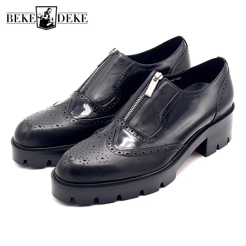 Туфли-Броги мужские из натуральной кожи на толстой платформе | Обувь