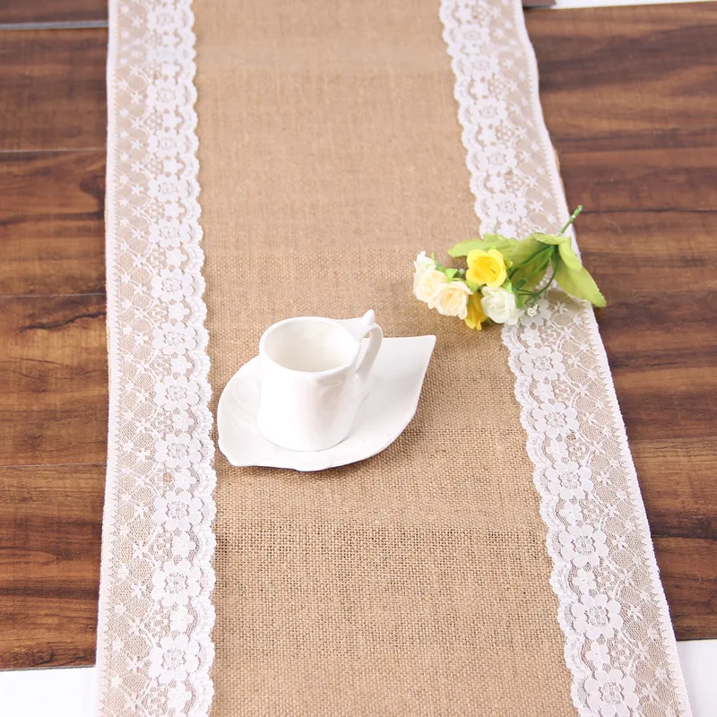 

20Pcs/Lot 3 Size Vintage Burlap Lace Hessian Table Runner Natural Jute Country Party Wedding Decoration Wholesale