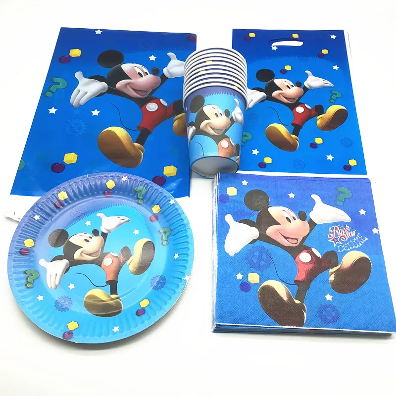 

81Pcs Disney Mickey Mouse Theme Disposable Tableware Design Kids Birthday Party Paper Plate+Cup+Napkin+Candy Gift Bags Supplies