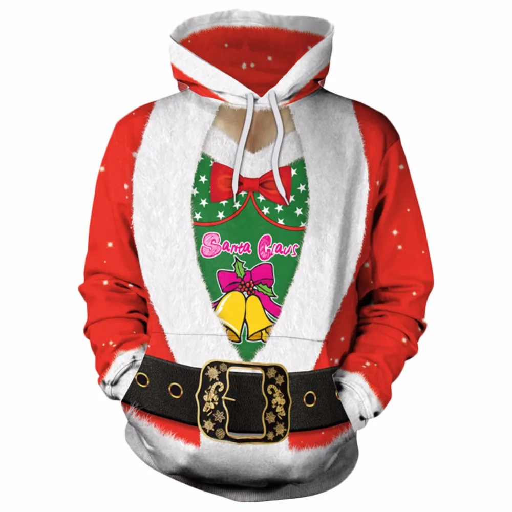 Новинка толстовка с капюшоном Санта-Клаусом Рождественский костюм красный и