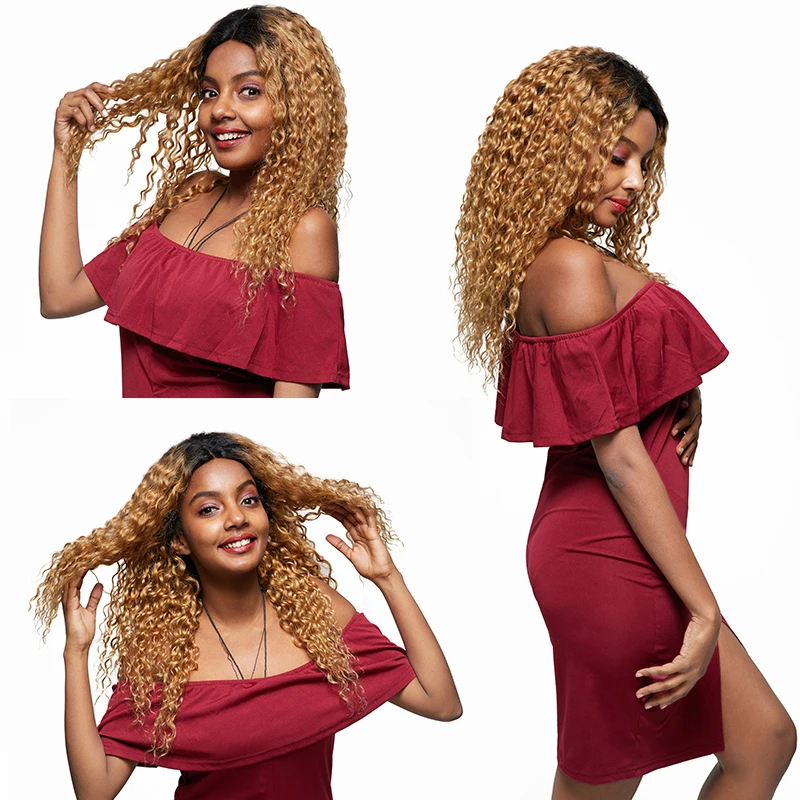 4*4 Lace Closure Wigs Ombre Blonde Front Wig Human Hair Black Women Brazilian Water Wave Nonremy | Шиньоны и парики