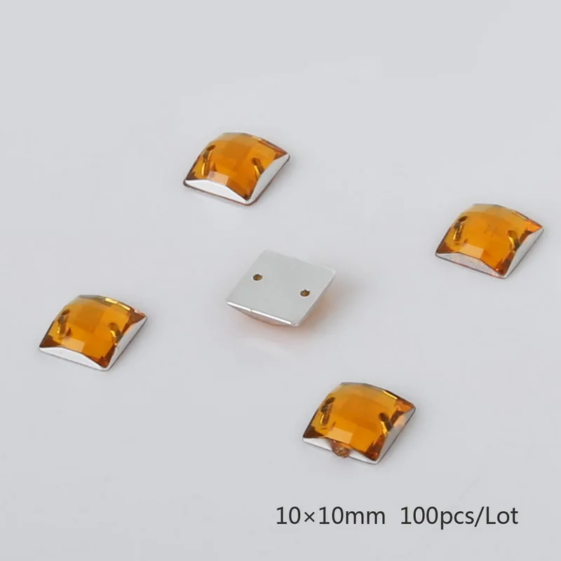 100 шт 10*10 мм Швейные плоские стразы квадратные акриловые бусины пришить стразовые кристаллы для DIY украшения из ткани - Цвет: Yellow