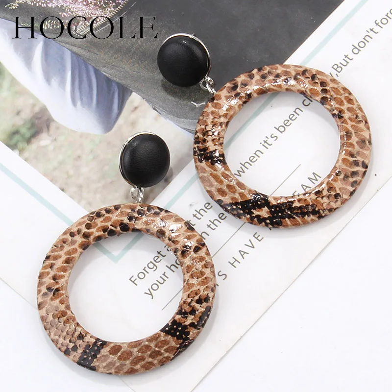 Винтажные серьги подвески HOCOLE из змеиной кожи большие круглые с отверстиями