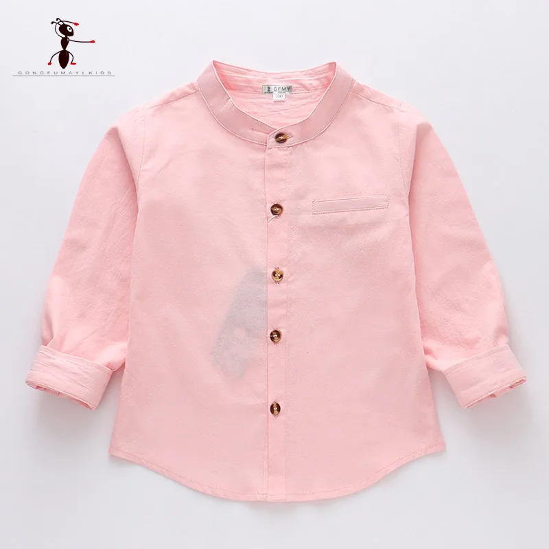 pink Kung Fu Ant/ г., Весенняя однотонная Повседневная рубашка для мальчиков с круглым вырезом, хлопок рубашка с длинными рукавами для школьников, для маленьких мальчиков, 24 месяца - Цвет: pink
