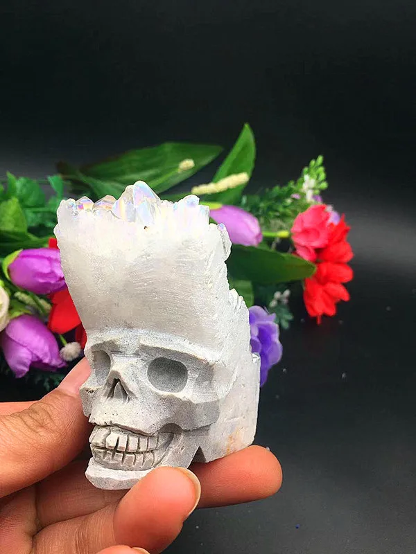 

Beautiful natural quartz crystal colorful angel halo skull healing