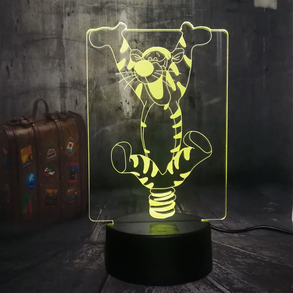 Новый Детский милый прыжка с принтом из мультиков тигр 3D LED RGB светодиодный Ночной
