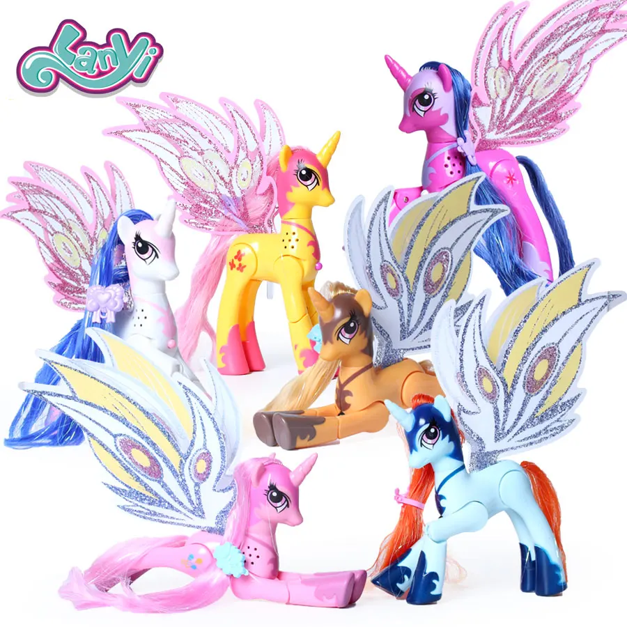 My little horses action figure anime figure toys for children ponies toys lovely Unicorn light and music joint are movable