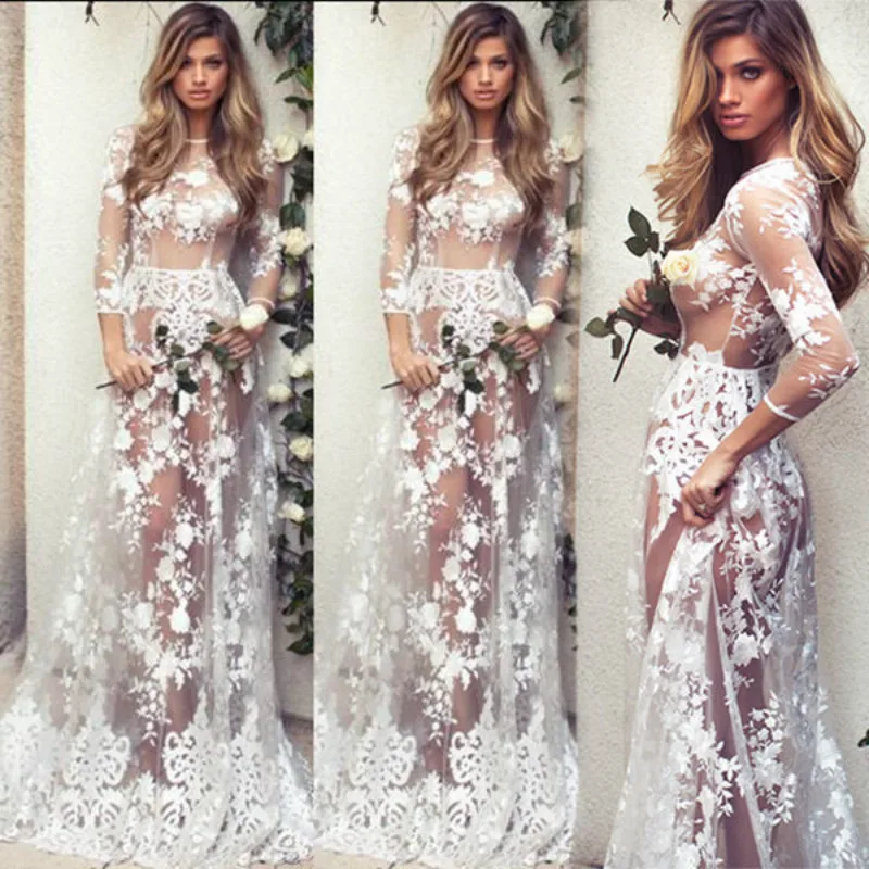 Новинка женское сексуальное кружевное фатиновое платье макси 2017 модные женские